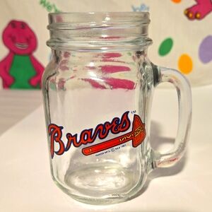 Vintage 90s Atlanta Braves Glass Mason Jar Mug